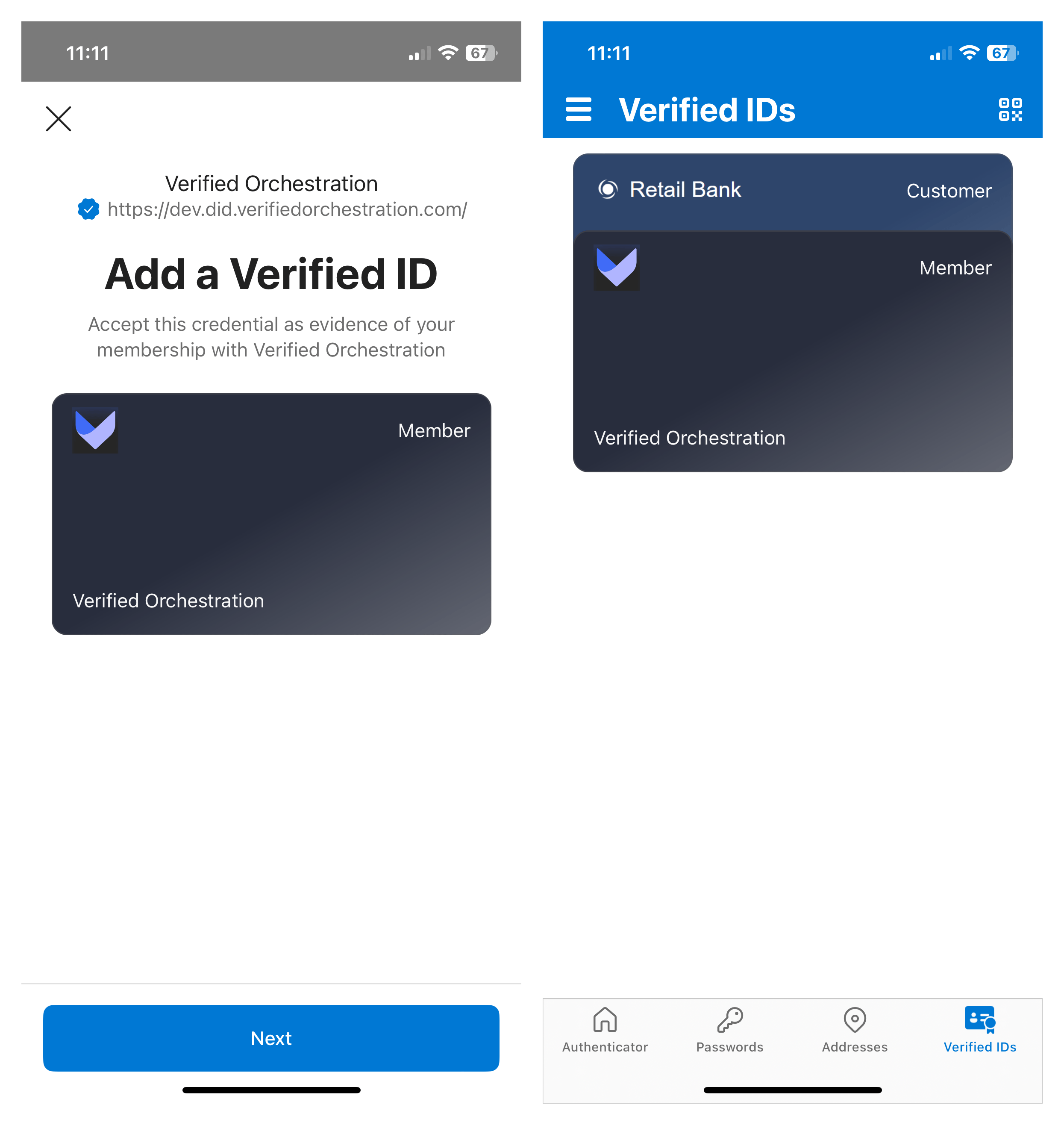 Authenticator adding credential