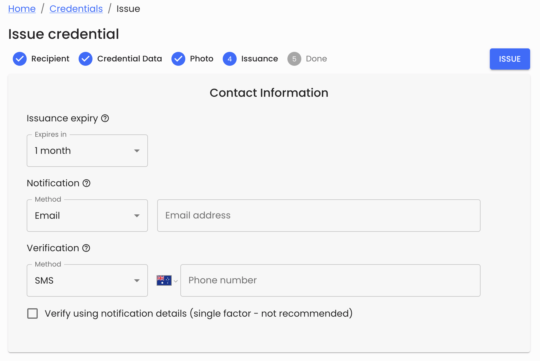 Remote issuance contact information