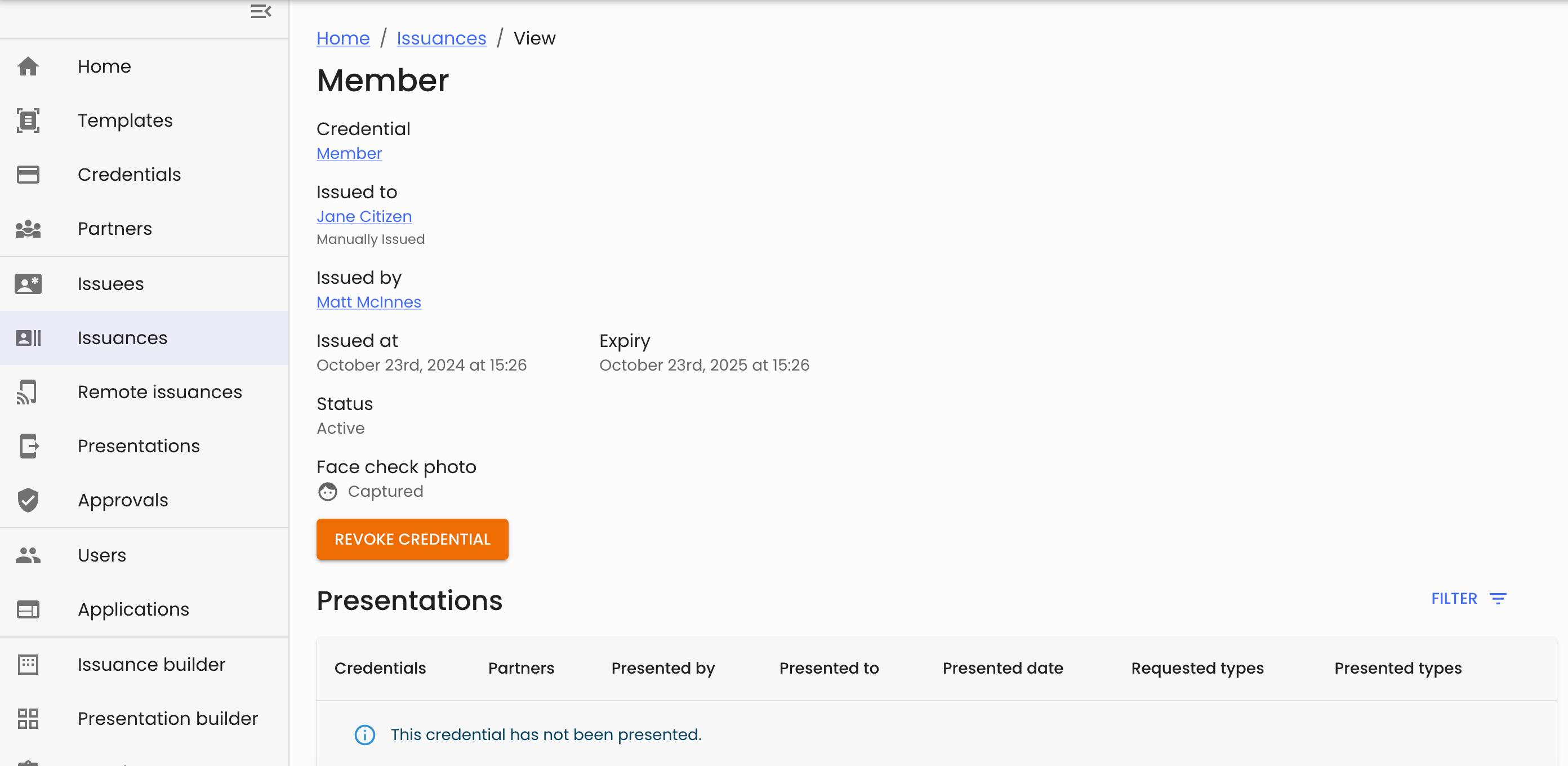 Remote issuance details view
